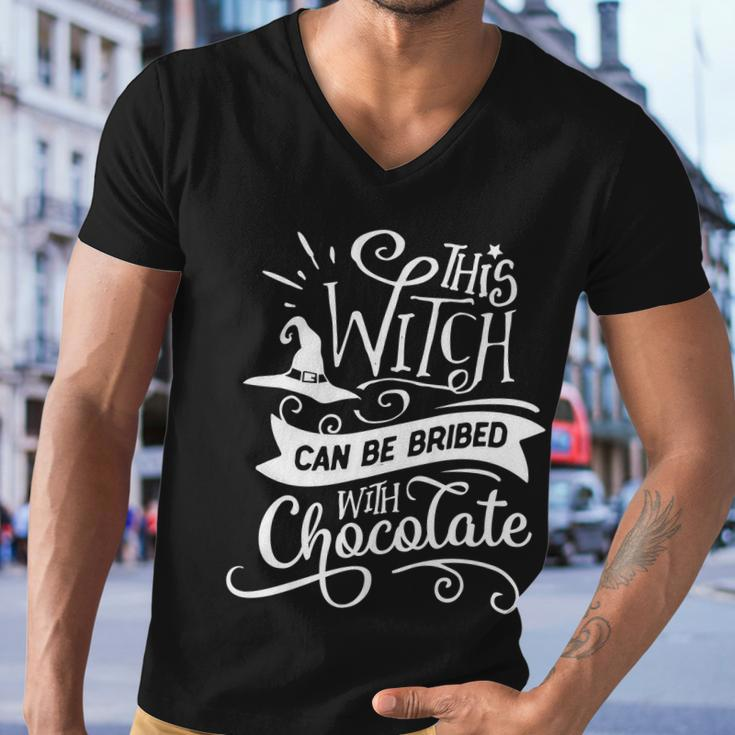This Witch Can Be Bribed With Chococate Halloween Quote Men V-Neck Tshirt