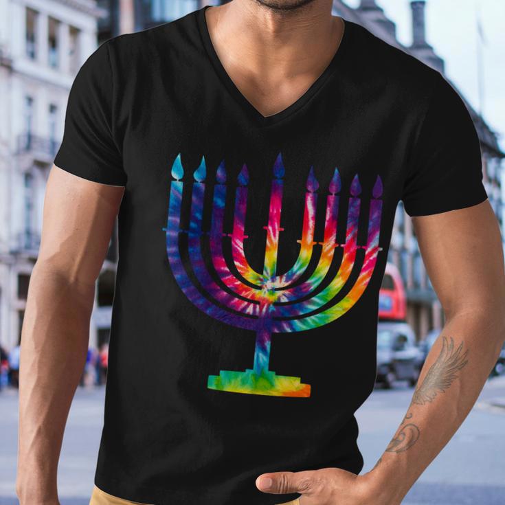 Tie Dye Menorah Hanukkah Chanukah Men V-Neck Tshirt