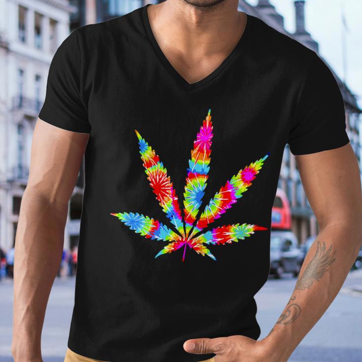 Tie Dyed Weed Symbol Men V-Neck Tshirt