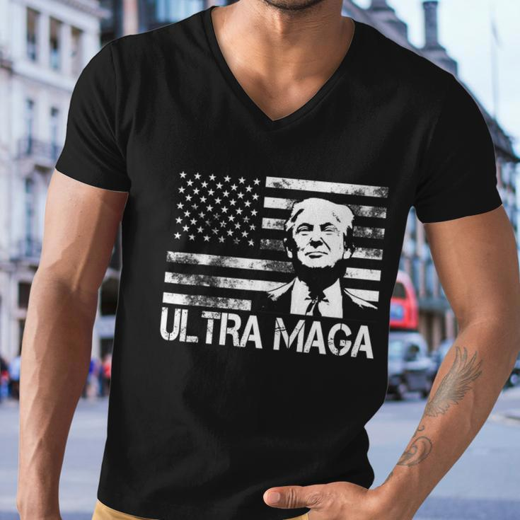 Trendy Ultra Maga Pro Trump American Flag 4Th Of July Retro Funny Gift Men V-Neck Tshirt