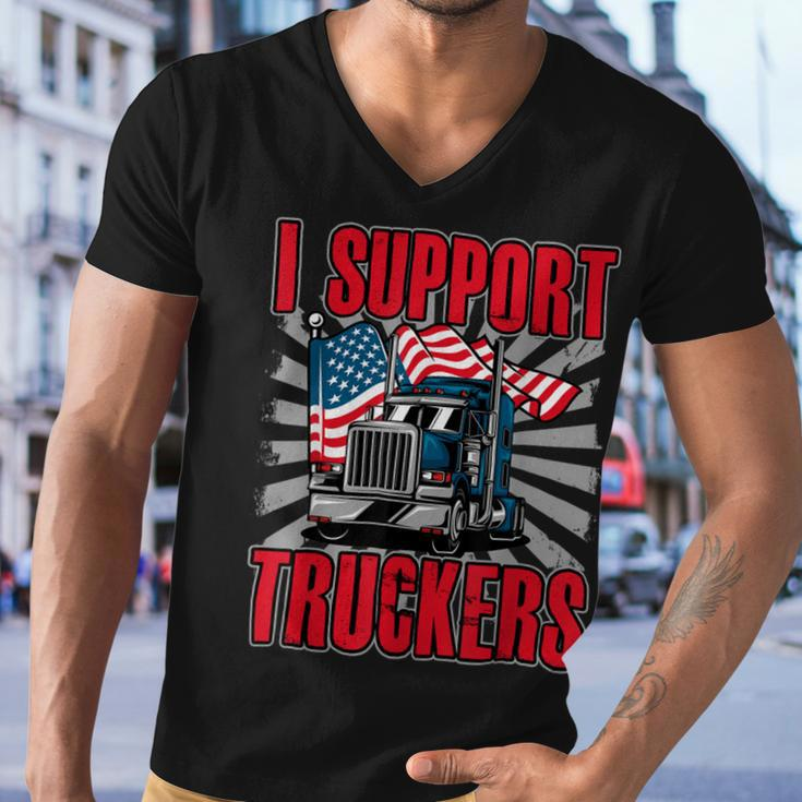 Trucker Trucker Support I Support Truckers Freedom Convoy Men V-Neck Tshirt
