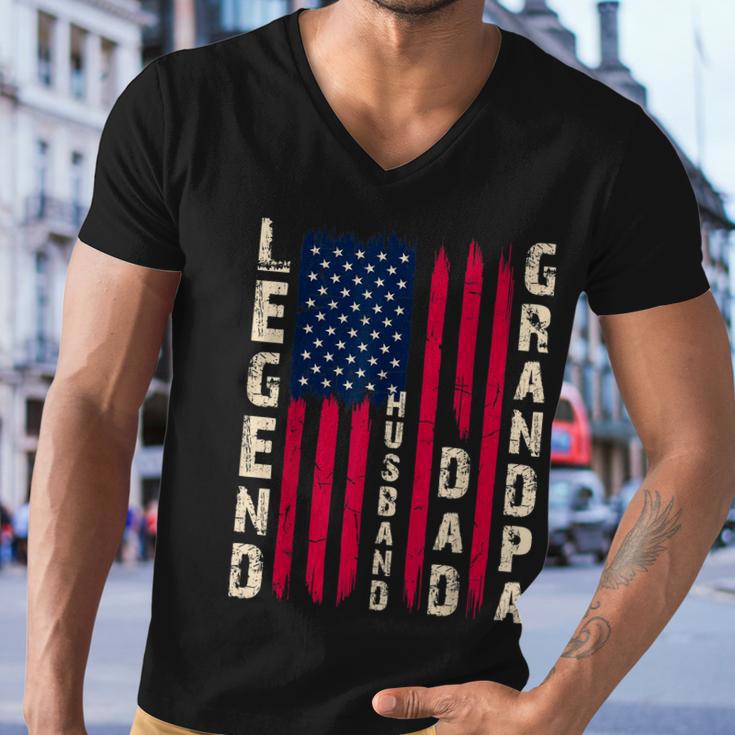 Usa Flag Fathers Day Dad The Legend Husband Dad Grandpa Men V-Neck Tshirt