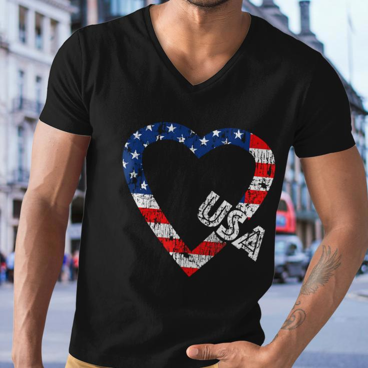 Usa Flag Patriotic American Hearts Armed Forces 4Th Of July Men V-Neck Tshirt