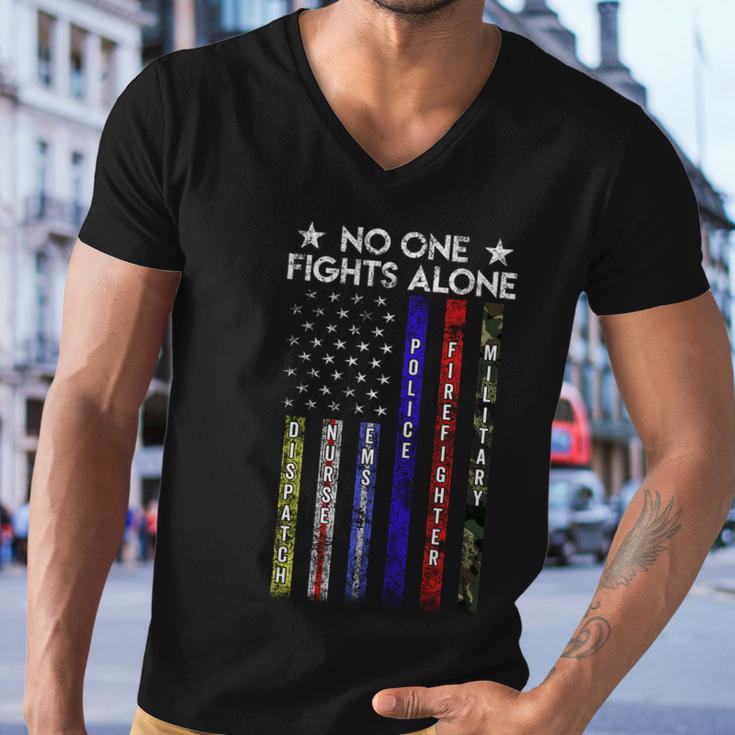 Usa Flag Thin Line Military Police Nurse Nomeaningful Giftone Fight Alone Gift Men V-Neck Tshirt