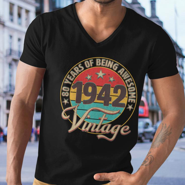 Vintage 1942 Birthday 80 Years Of Being Awesome Emblem Men V-Neck Tshirt