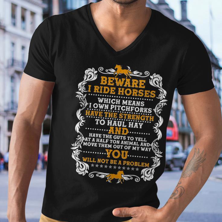 Vintage Beware I Ride Horses Men V-Neck Tshirt