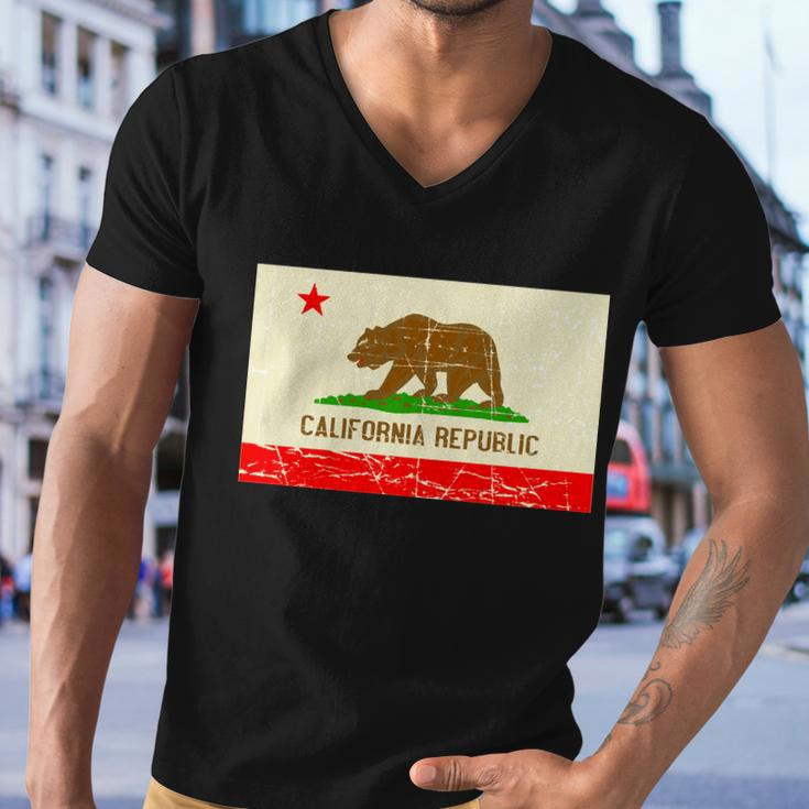 Vintage California Republic Flag Men V-Neck Tshirt