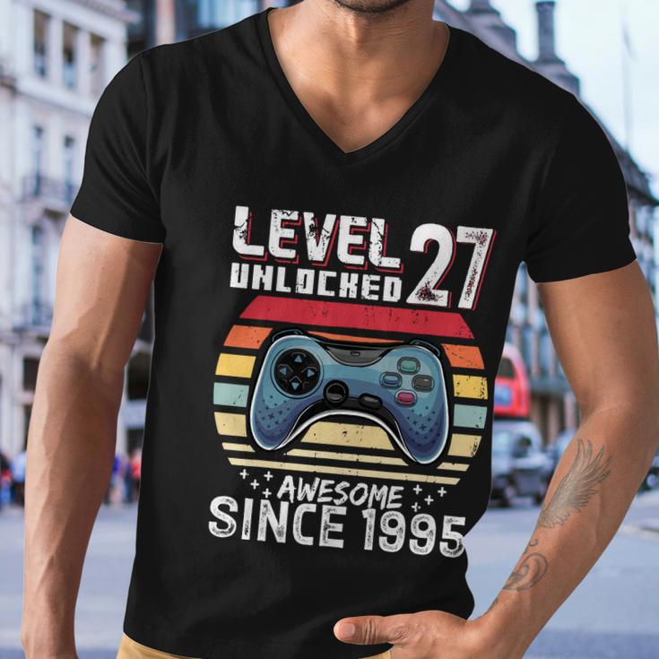 Vintage Video Gamer Birthday Level 27 Unlocked 27Th Birthday Men V-Neck Tshirt