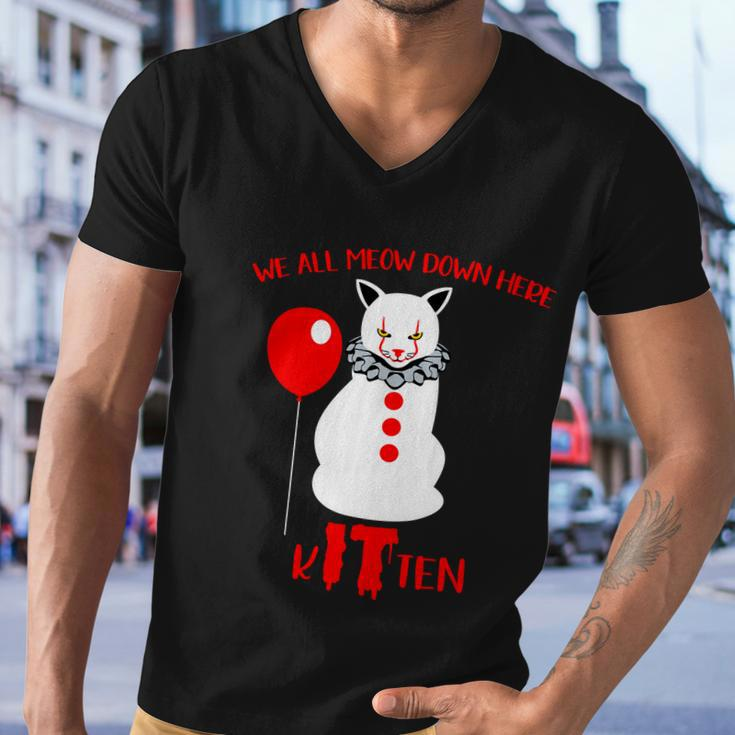 We All Meow Down Here Kitten Halloween Quote Men V-Neck Tshirt
