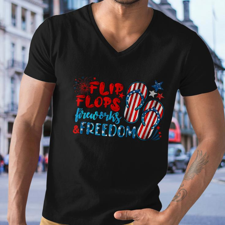 Womens Flip Flops Fireworks And Freedom 4Th Of July Men V-Neck Tshirt