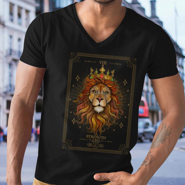 Zodiac Leo Lion Tarot Card Viii Strength Men V-Neck Tshirt