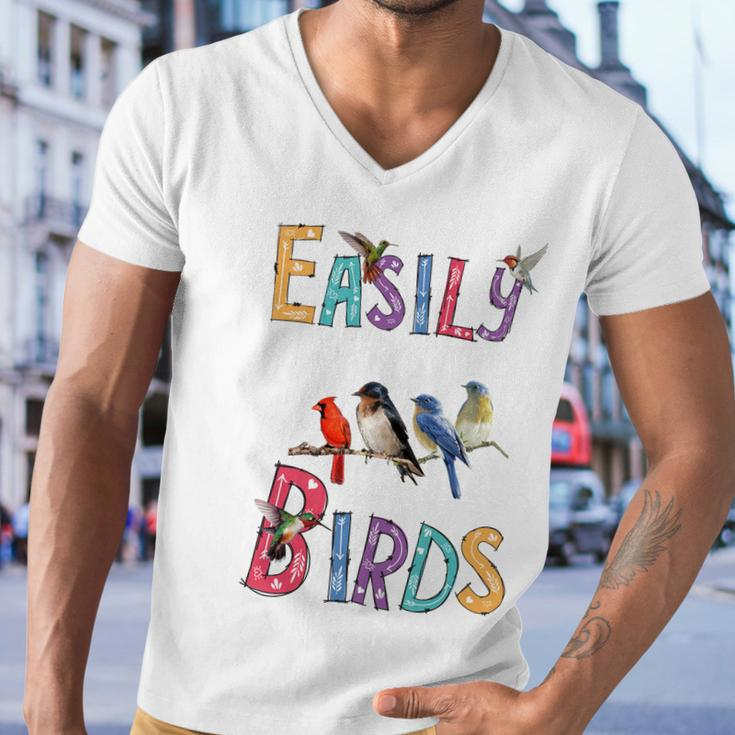 Easily Distracted By Birds Gift Funny Bird Gift Men V-Neck Tshirt