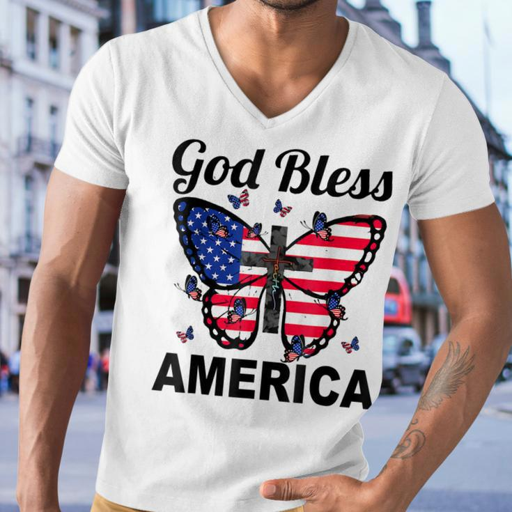 God Bless America Butterflies 4Th Of July Jesus Christ Cross Men V-Neck Tshirt