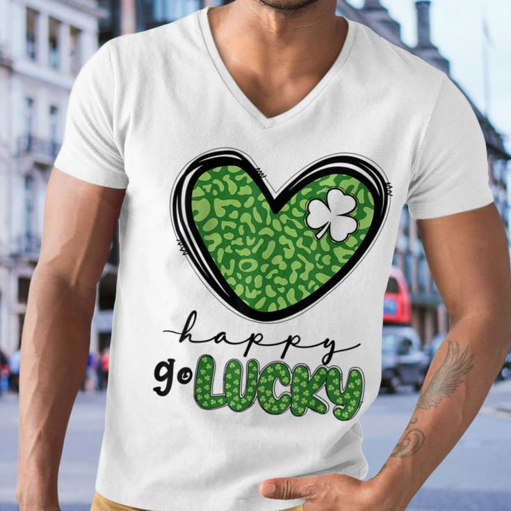 Happy Go Lucky Heart St Patricks Day Lucky Clover Shamrock Men V-Neck Tshirt