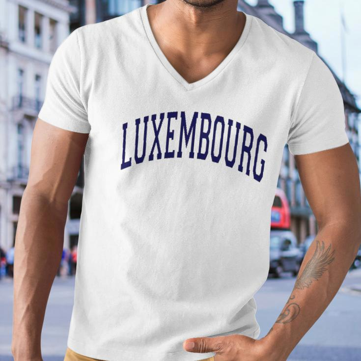 Luxembourg Varsity Style Navy Blue Text Men V-Neck Tshirt