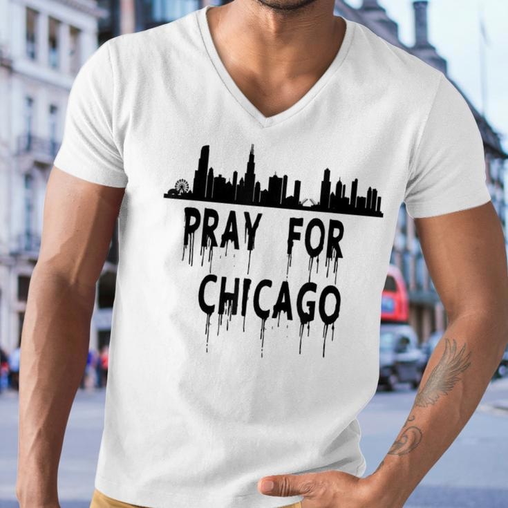 Pray For Chicago Encouragement Distressed Men V-Neck Tshirt