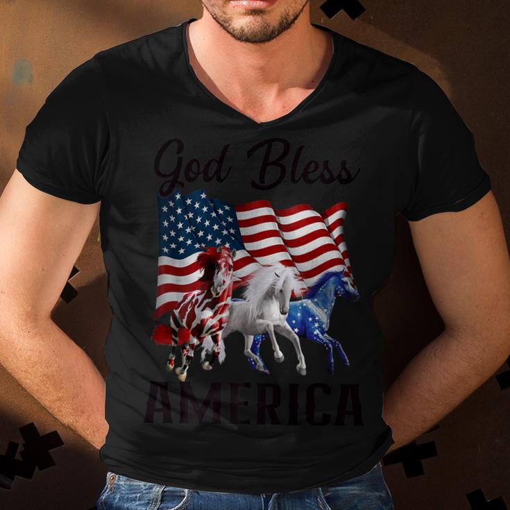 God Bless America Horses Flag Fourth Of July   Men V-Neck Tshirt