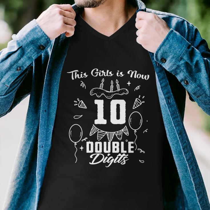 10Th Birthday Funny Gift Great Gift This Girl Is Now 10 Double Digits Cute Gift Men V-Neck Tshirt