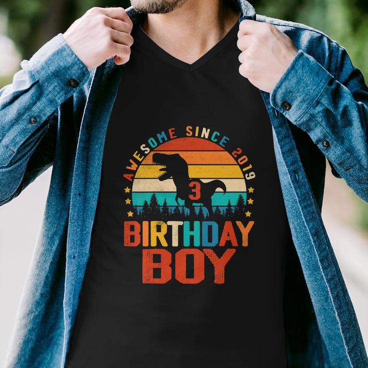 3Rd Birthday Funny Dinosaur 3 Year Old Men V-Neck Tshirt