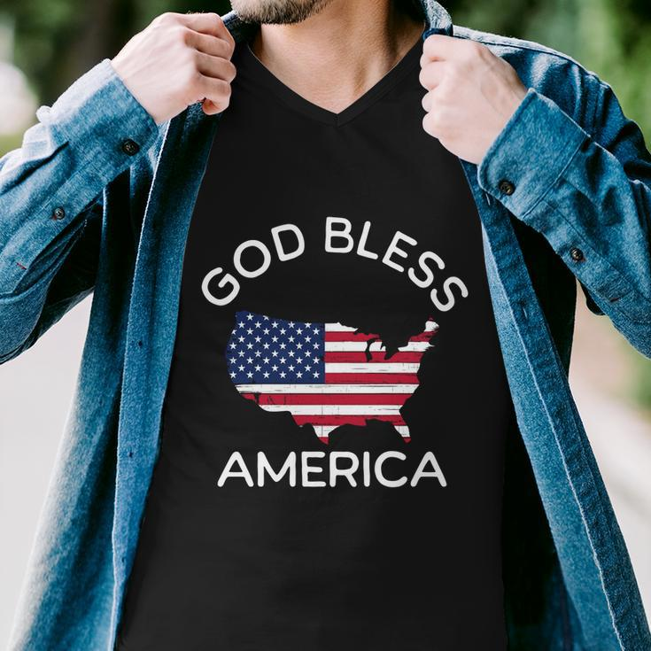 4Th Of July God Bless America Map Flag Patriotic Religious Gift Men V-Neck Tshirt