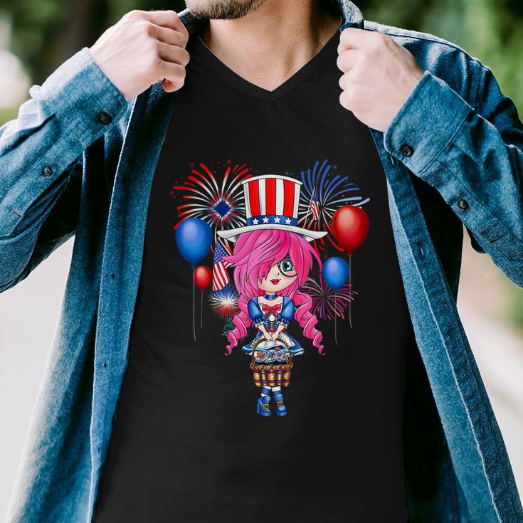 4Th Of July Japanese Anime Merch Cute Manga Teen Girls Women Men V-Neck Tshirt