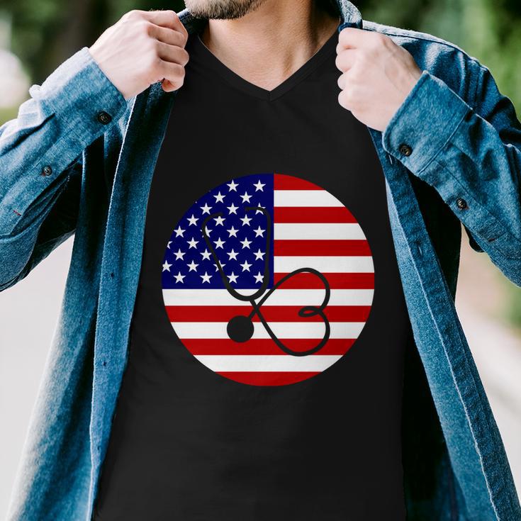 4Th Of July Nurse Independence Day Design Gift American Flag Gift Men V-Neck Tshirt