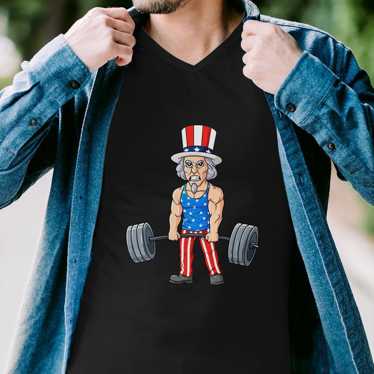 4Th Of July Uncle Sam Weightlifting Funny Men V-Neck Tshirt