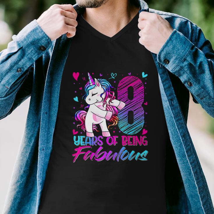 8Th Birthday 8 Year Old Girl Flossing Funny Unicorn Party Men V-Neck Tshirt