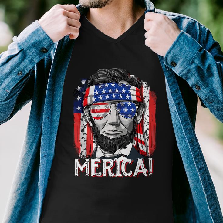 Abraham Lincoln 4Th Of July Merica Men Women American Flag Men V-Neck Tshirt