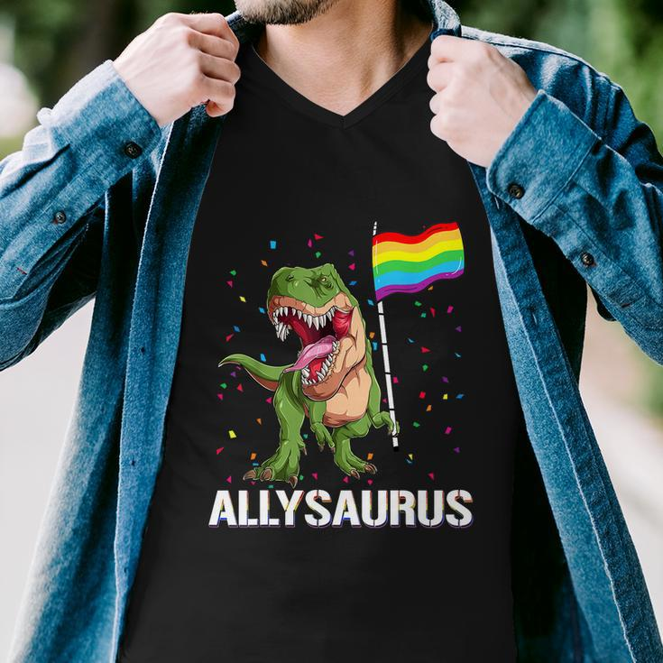 Allysaurus Dinosaur In Rainbow Flag For Ally Lgbt Pride Men V-Neck Tshirt