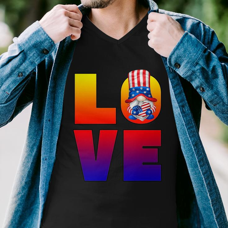 American Flag Gnome Shows Love Patriotic Heart 4Th Of July Gift Men V-Neck Tshirt