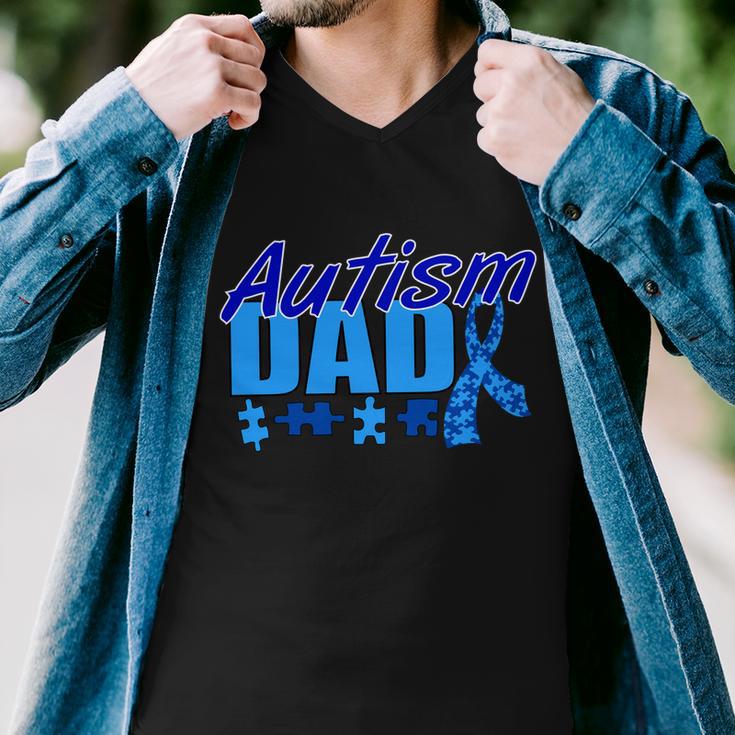 Autism Dad Awareness Ribbon Tshirt Men V-Neck Tshirt