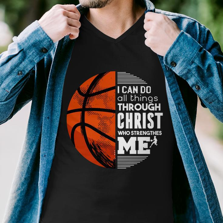 Basketball Faith All Things Through Christ Men V-Neck Tshirt