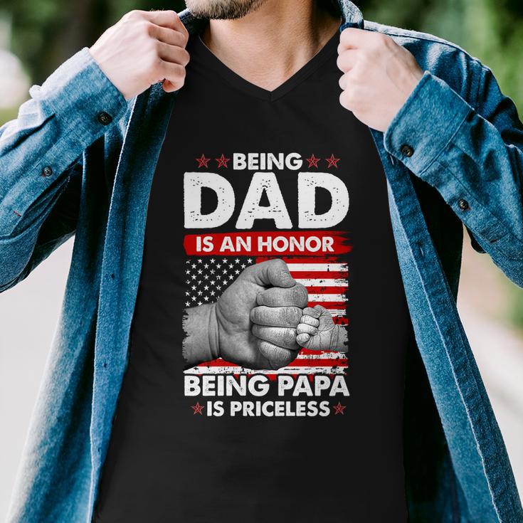 Being Dad Is An Honor Being Papa Is Priceless Usa American Flag Men V-Neck Tshirt