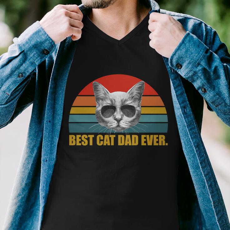 Best Cat Dad Ever Retro Sunset Tshirt Men V-Neck Tshirt