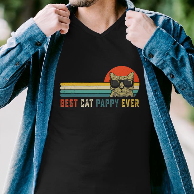 Best Cat Pappy Ever Shirt Vintage Retro Cat Dad Cat Father Men V-Neck Tshirt