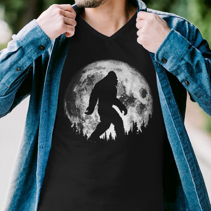 Bigfoot Night Stroll Cool Full Moon Night & Trees Sasquatch Men V-Neck Tshirt