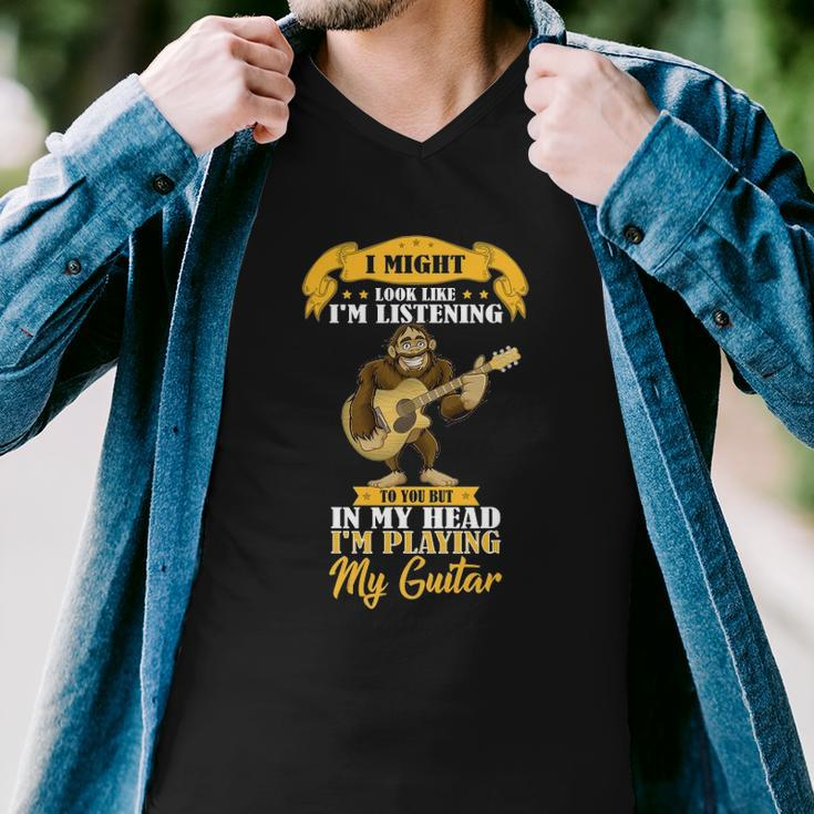 Bigfoot Playing Acoustic Guitar Musical Sasquatch Bigfoot Men V-Neck Tshirt
