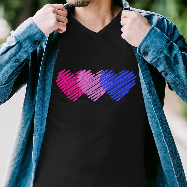 Bisexual Flag Hearts Love Lgbt Bi Pride Men V-Neck Tshirt
