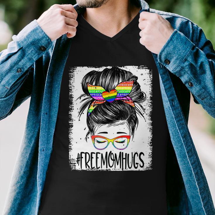 Bleached Free Mom Hugs Messy Bun Lgbt Pride Rainbow Gift Men V-Neck Tshirt