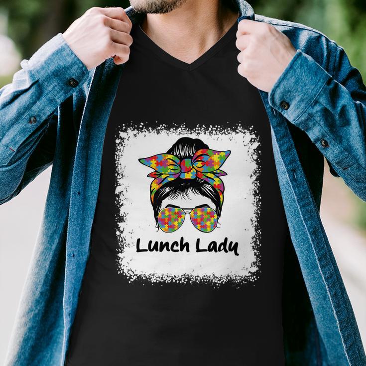 Bleached Lunch Lady Messy Hair Woman Bun Lunch Lady Life Gift Men V-Neck Tshirt