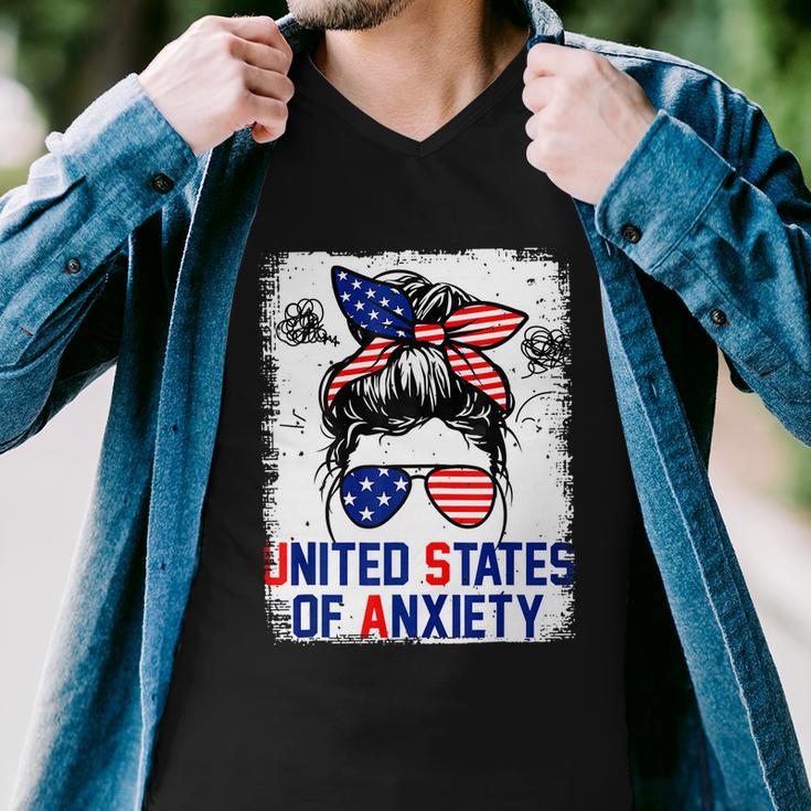 Bleached Messy Bun Funny Patriotic United States Anxiety Men V-Neck Tshirt