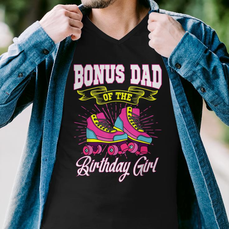 Bonus Dad Of The Birthday Girl Roller Skates Bday Skating Men V-Neck Tshirt