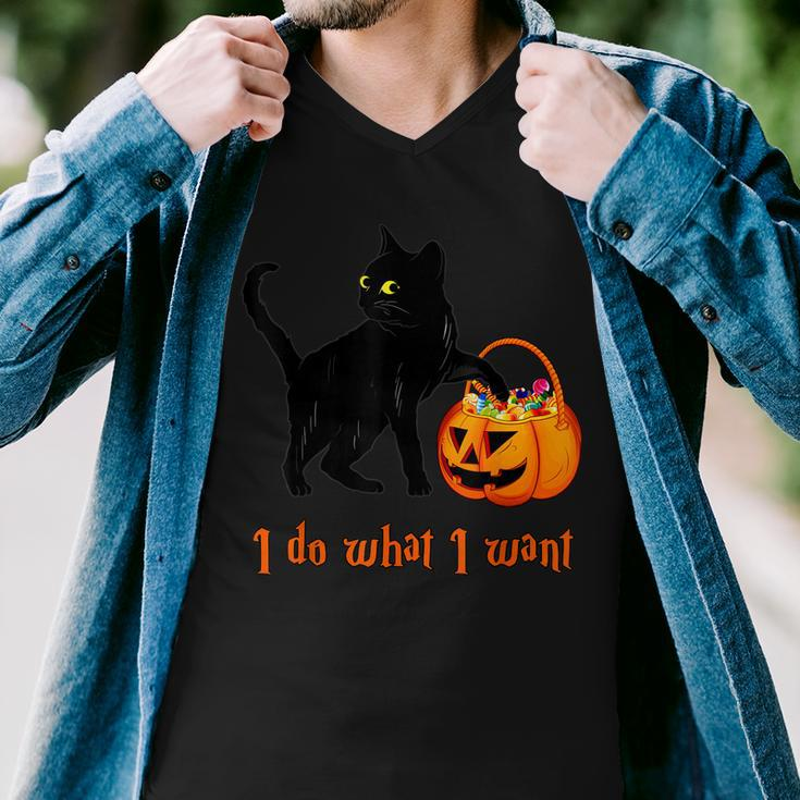 Cat I Do What I Want Halloween Candy Pumpkin Bag Black Cat Men V-Neck Tshirt