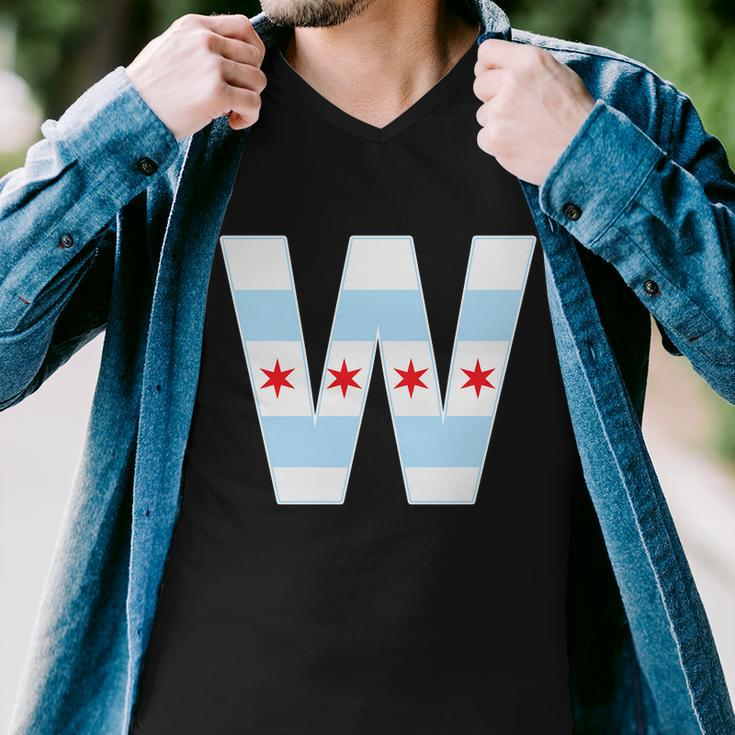 Chicago City Flag W Men V-Neck Tshirt