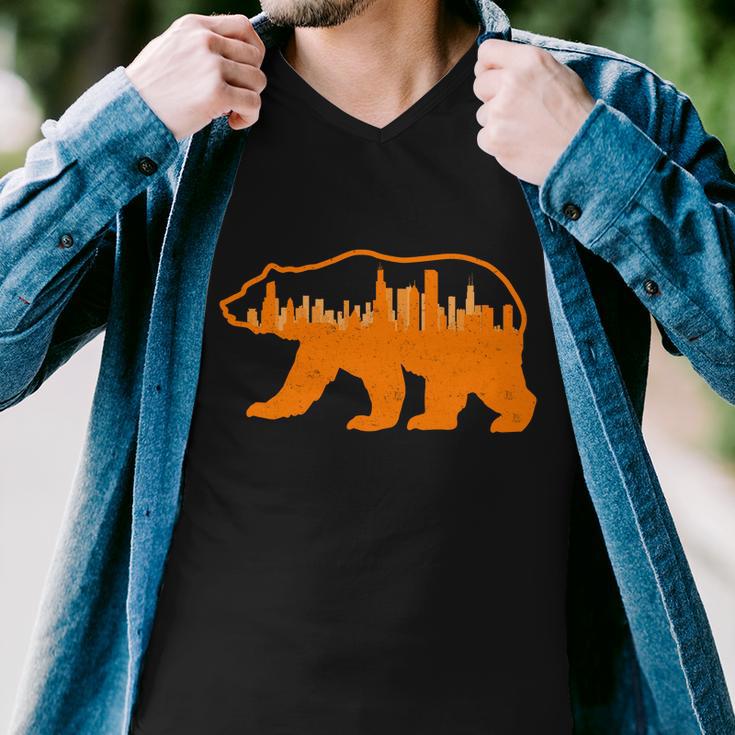 Chicago Skyline City Bear Men V-Neck Tshirt