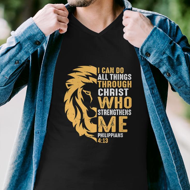 Christian I Can Do All Things Through Christ Lion Faith Men V-Neck Tshirt