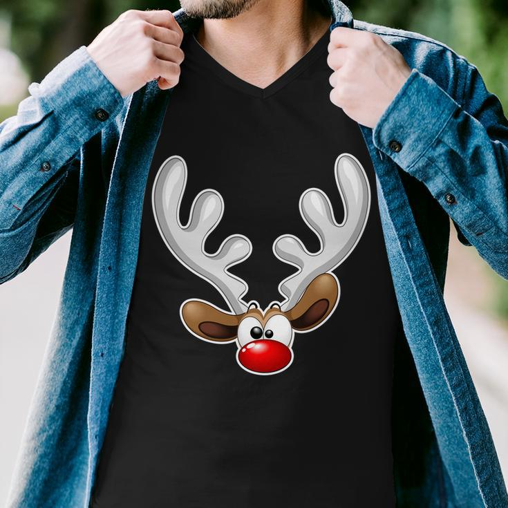 Christmas Red Nose Reindeer Face Graphic Design Printed Casual Daily Basic Men V-Neck Tshirt