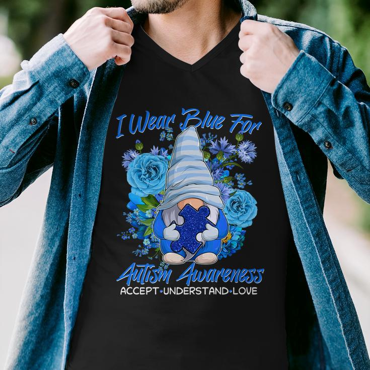 Cool I Wear Blue For Autism Awareness Accept Understand Love Flower Gnome Tshirt Men V-Neck Tshirt