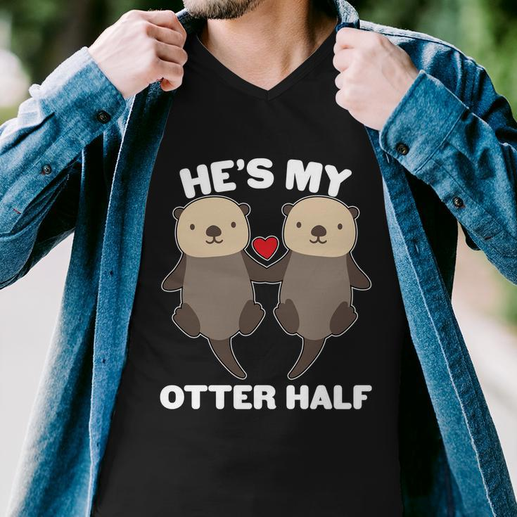 Cute Hes My Otter Half Matching Couples Shirts Graphic Design Printed Casual Daily Basic Men V-Neck Tshirt
